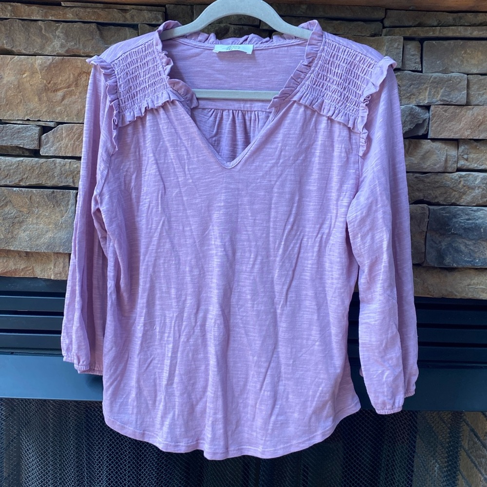 Beacon Apparel Stitch Fix Medium cotton modal smocked ruffle v-neck top - Picture 2 of 5